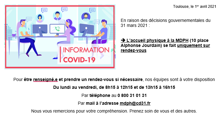 A partir du 1er avril 2021, l'accueil physique de la MDPH se fait uniquement sur rendez-vous